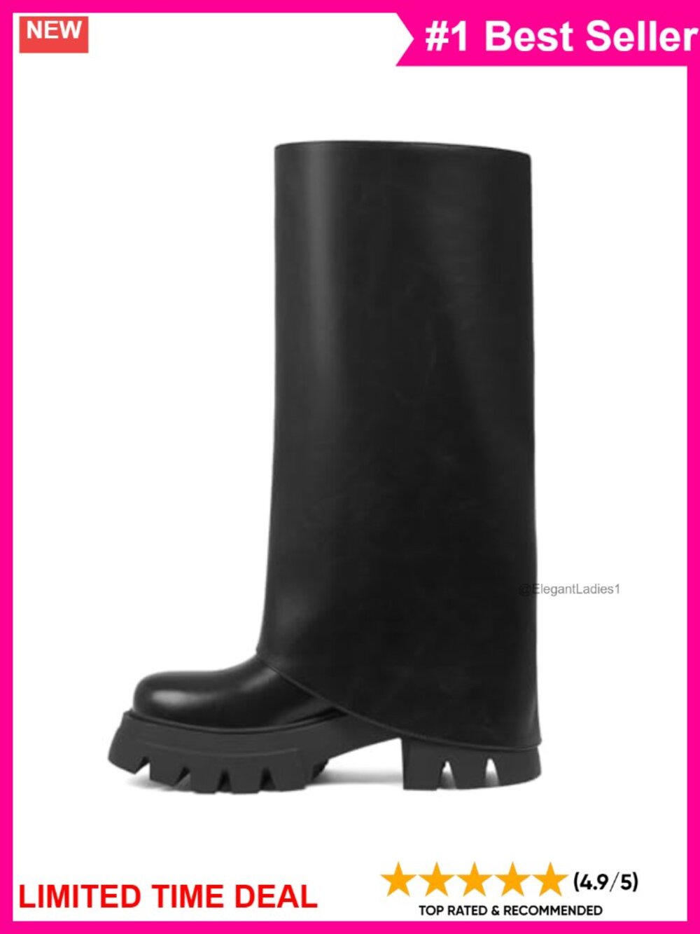 Platform Knee High Boots Chunky Heel Pointed Toe Wide Calf Slouch